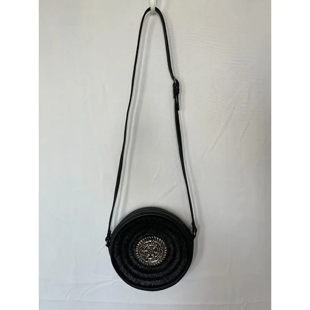 Free People Tambourine Roundy Bag Crossbody Medallion Adjustable Strap Black